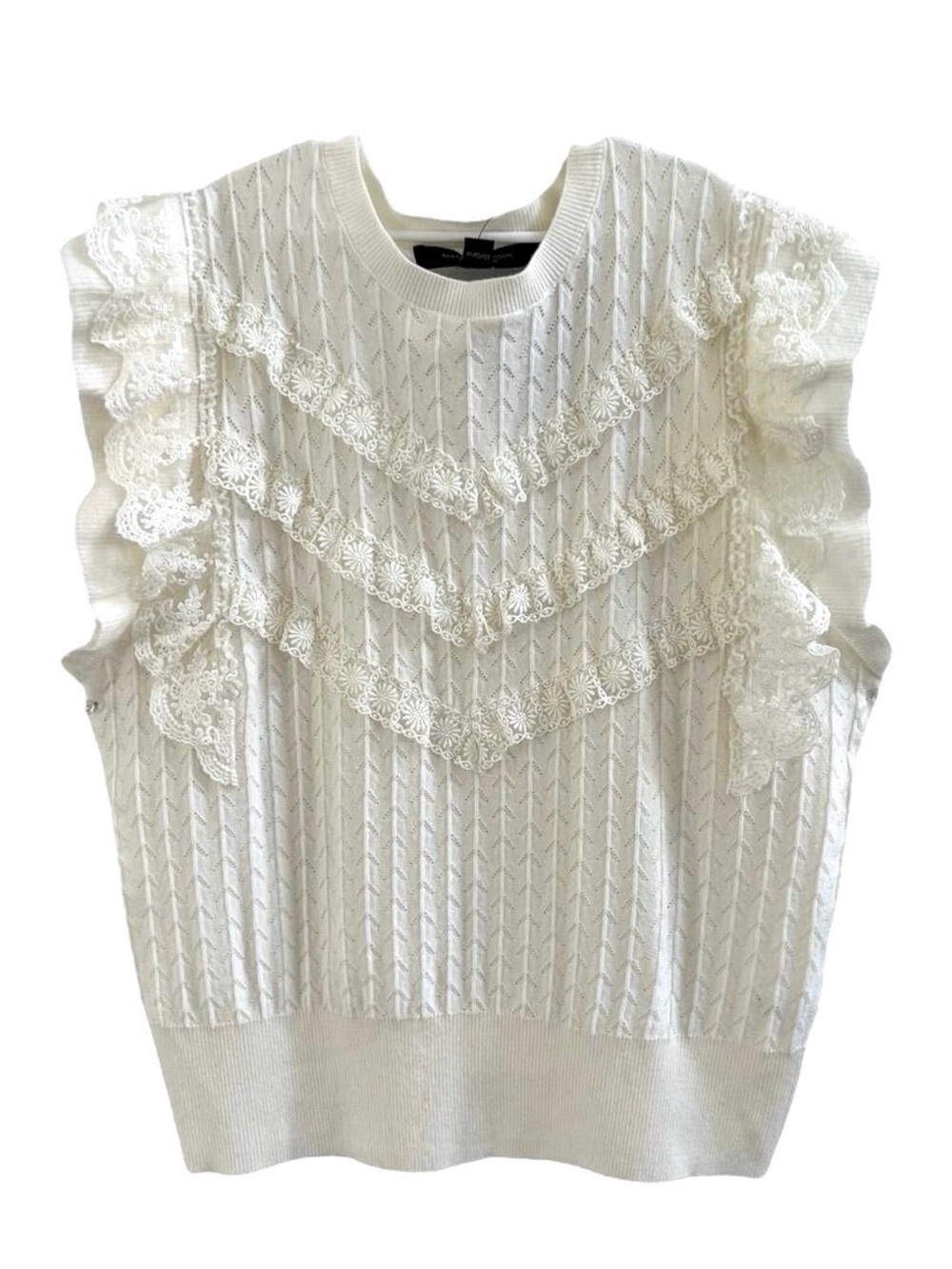 Marc Jacobs White Lace-Trim Knit Sleeveless Top